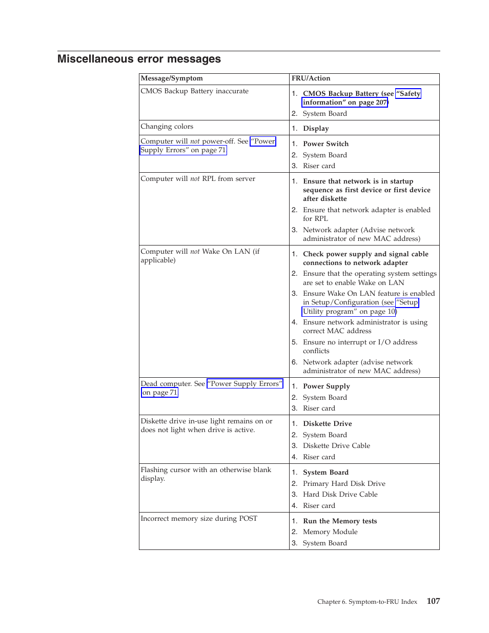 Miscellaneous error messages | IBM 6341 User Manual | Page 115 / 252