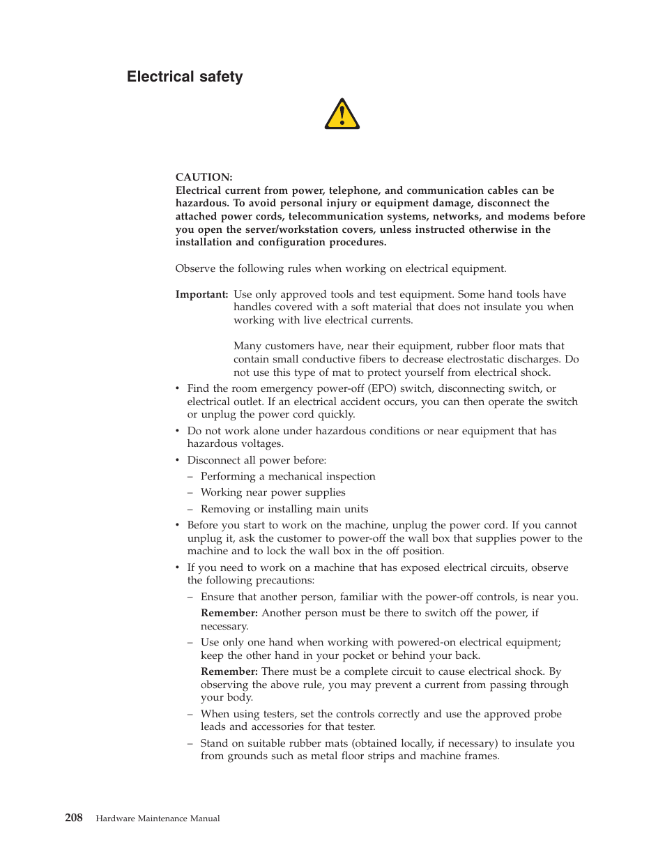 Electrical safety | IBM 6341 User Manual | Page 216 / 252