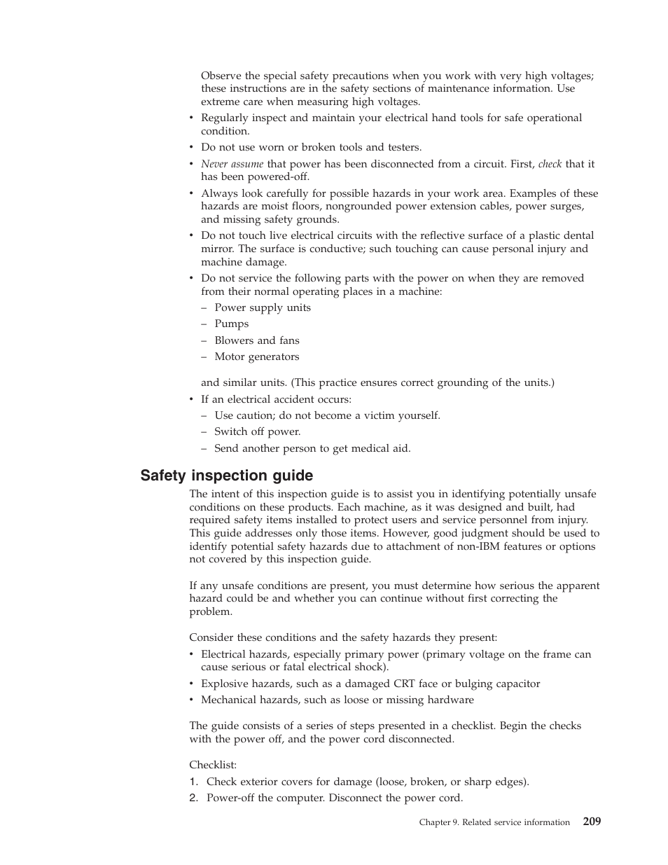 Safety inspection guide | IBM 6341 User Manual | Page 217 / 252