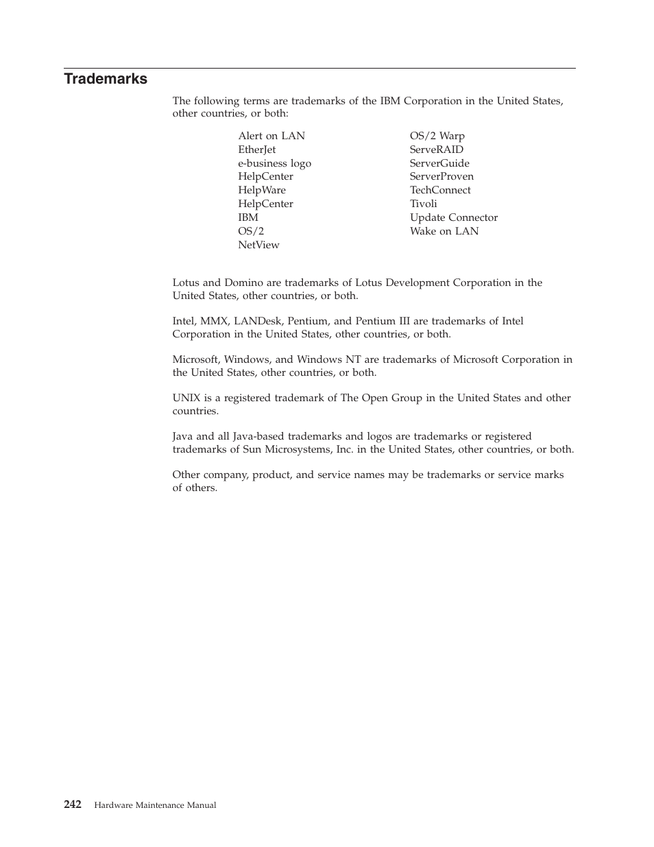 Trademarks | IBM 6341 User Manual | Page 250 / 252