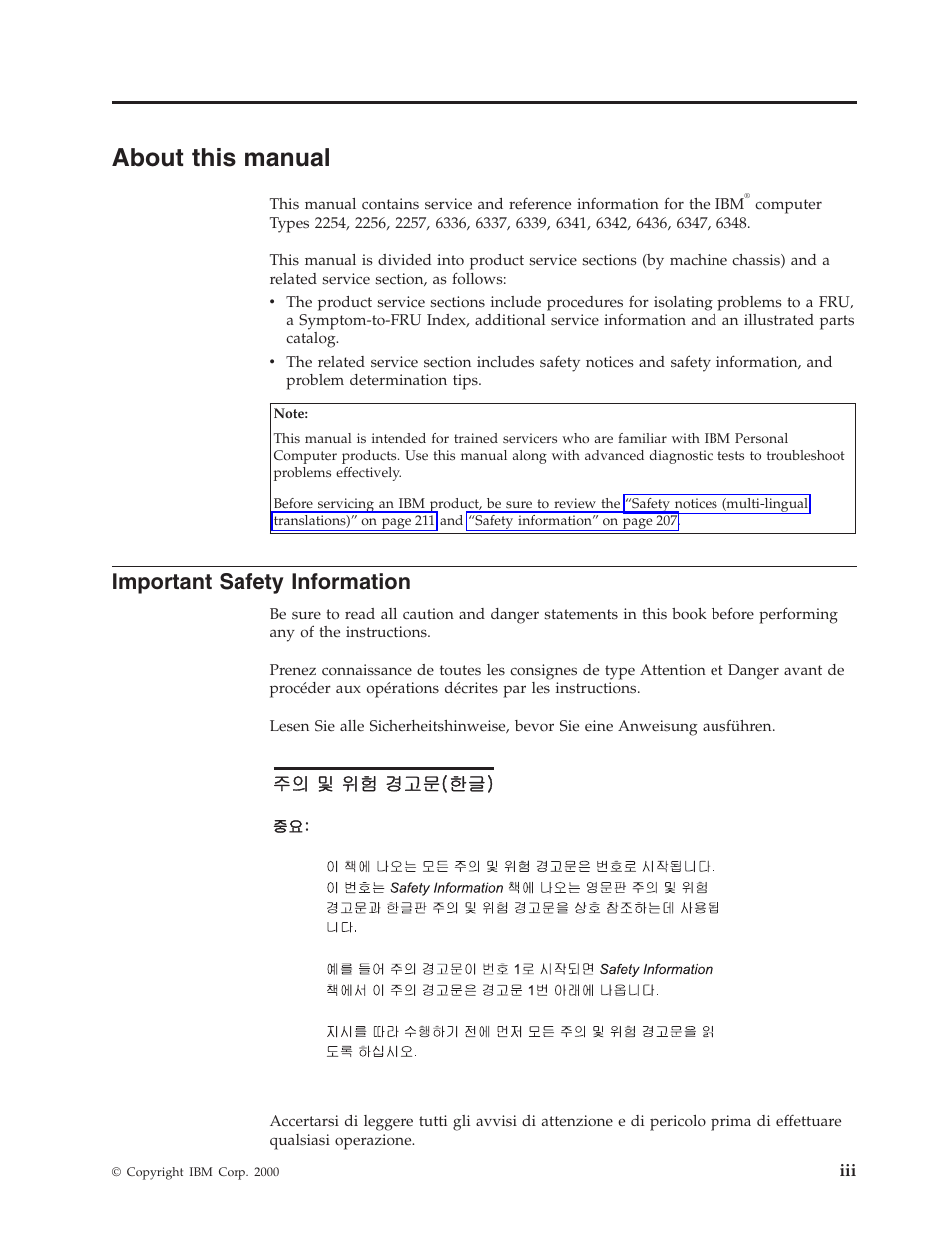 About this manual, Important safety information | IBM 6341 User Manual | Page 5 / 252