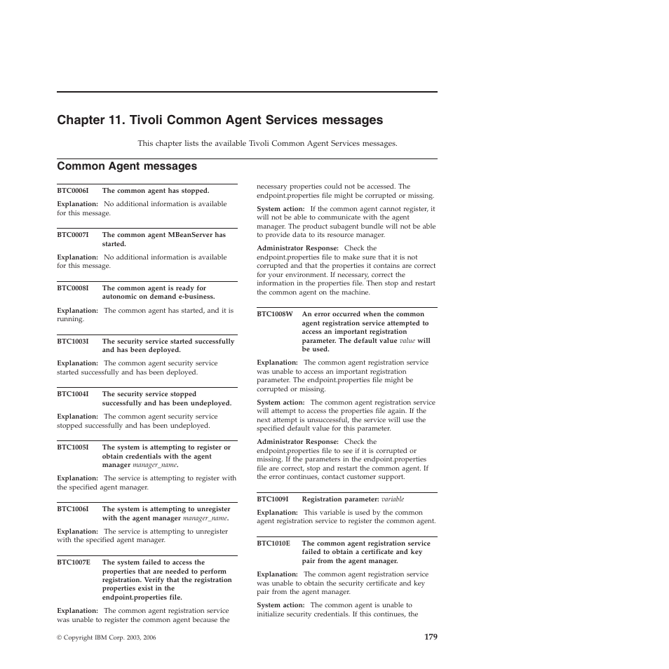 Chapter 11. tivoli common agent services messages, Common agent messages, Chapter | Tivoli, Common, Agent, Services, Messages | IBM 51 User Manual | Page 191 / 248