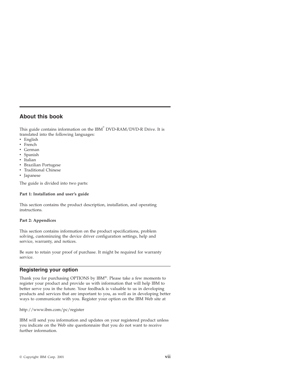 About this book, Registering your option | IBM 22P6960 User Manual | Page 7 / 56