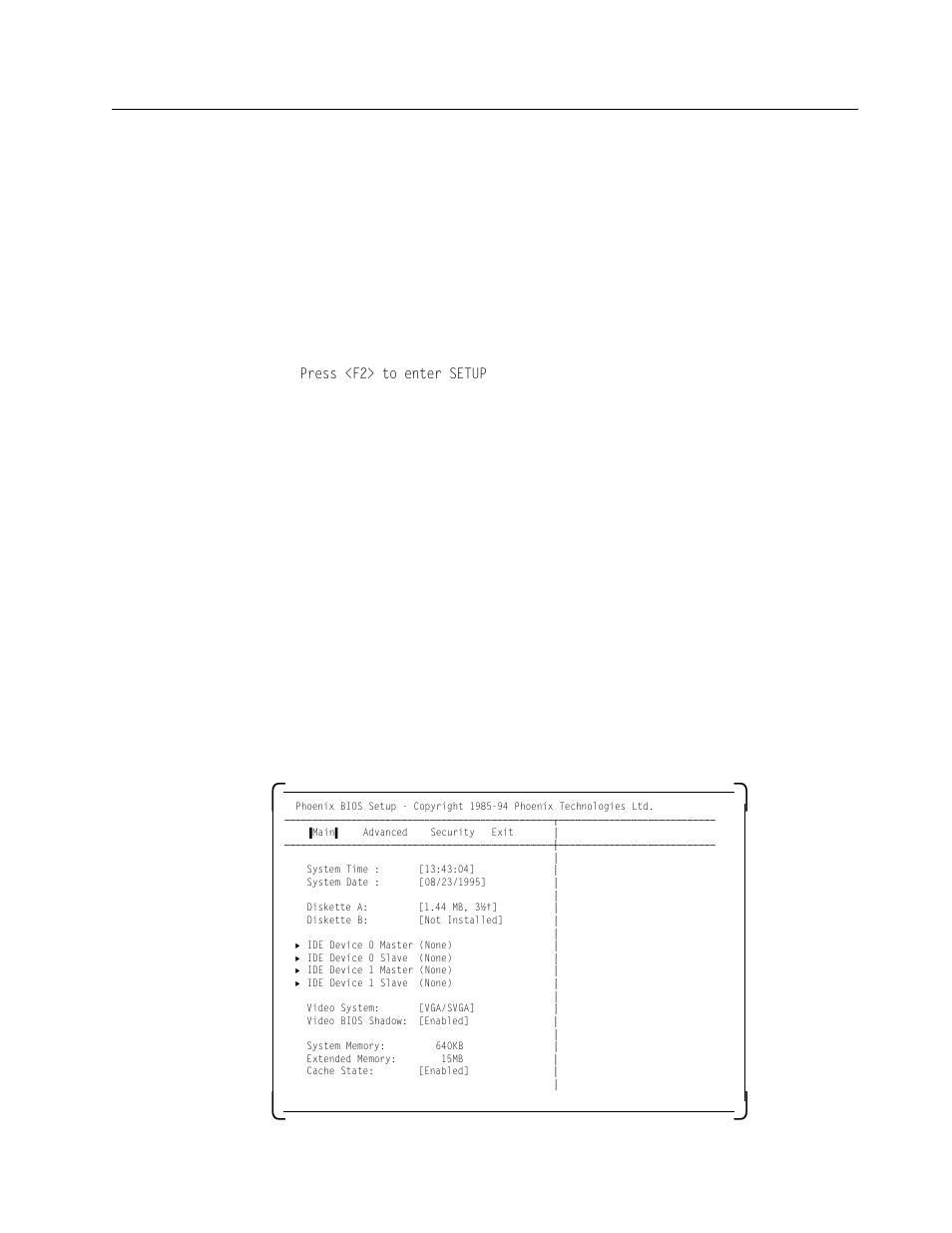 1 the setup program, Main menu, 1 main menu | Press <f2> to enter setup | IBM SG24-4576-00 User Manual | Page 81 / 235