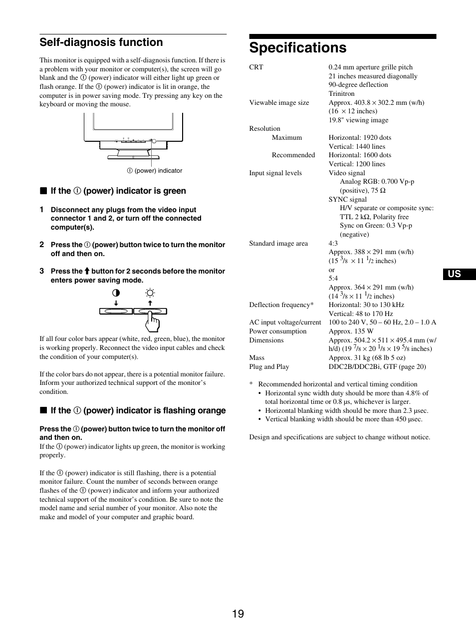 Self-diagnosis function, Specifications | IBM P275 User Manual | Page 21 / 23