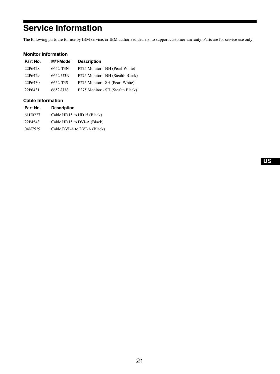 Service information | IBM P275 User Manual | Page 23 / 23