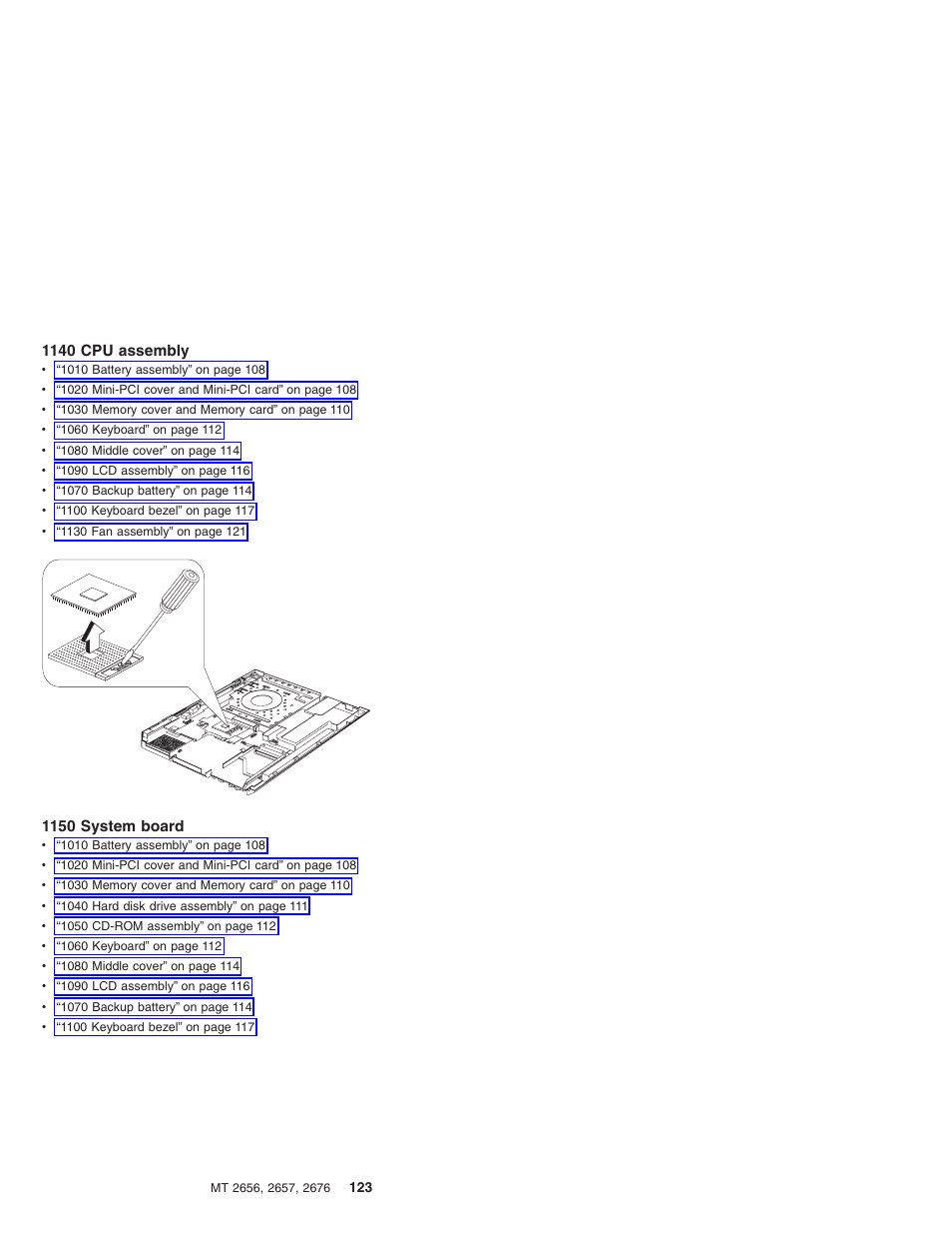 1140 cpu assembly, 1150 system board | IBM R31 User Manual | Page 129 / 235