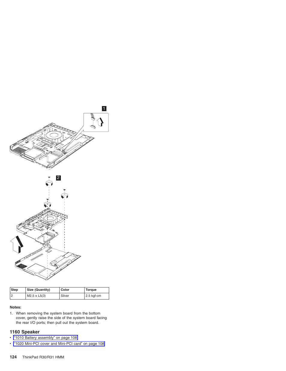 1160 speaker | IBM R31 User Manual | Page 130 / 235