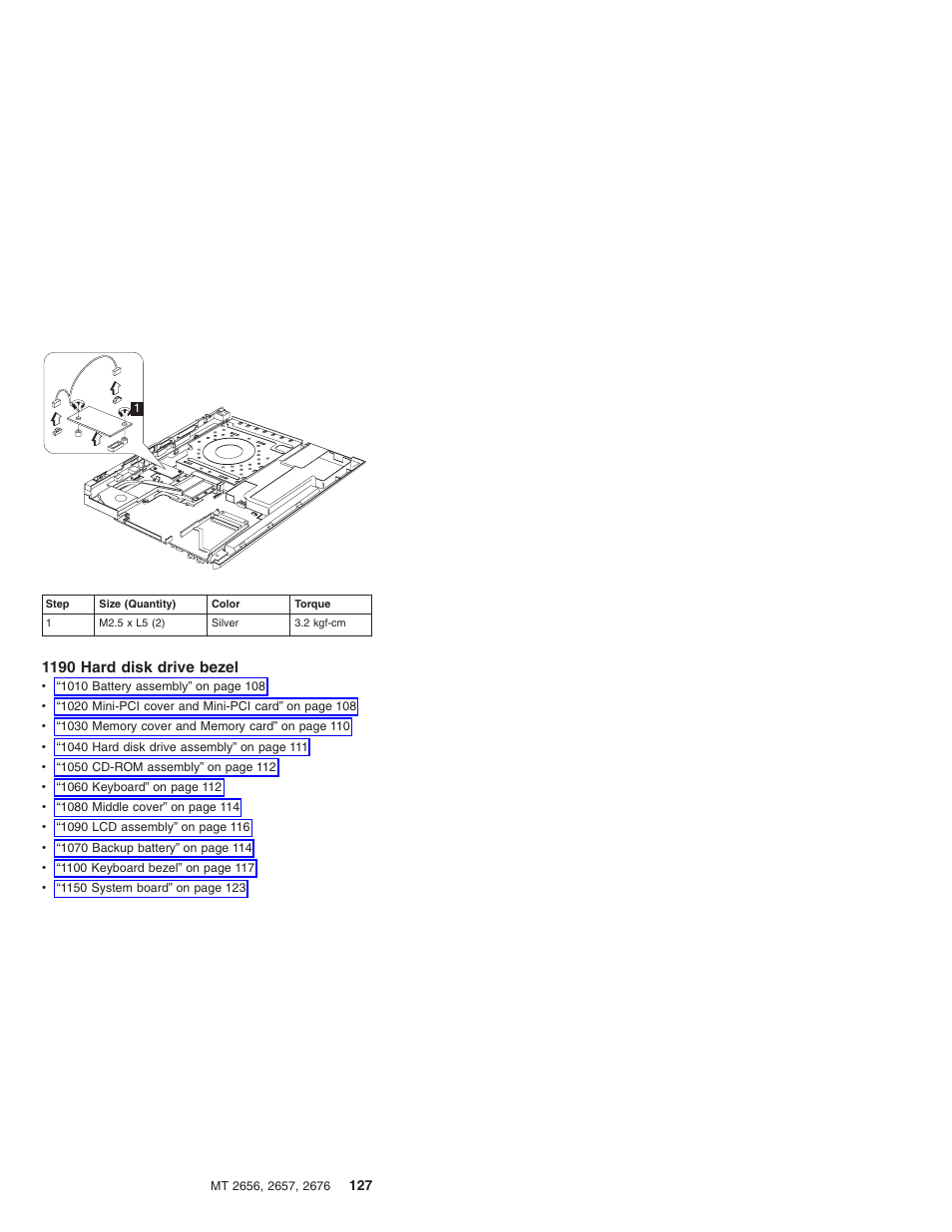 1190 hard disk drive bezel | IBM R31 User Manual | Page 133 / 235