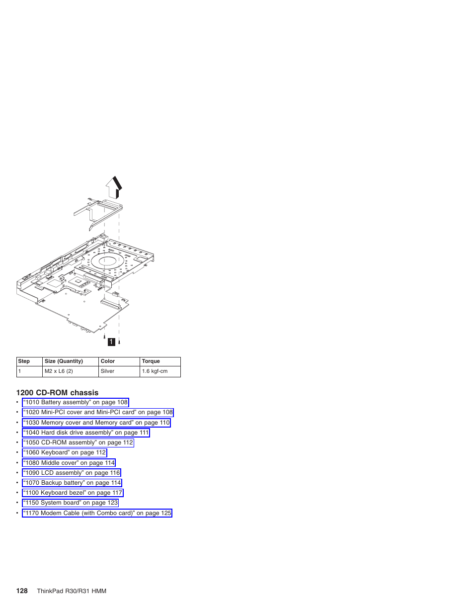 1200 cd-rom chassis | IBM R31 User Manual | Page 134 / 235