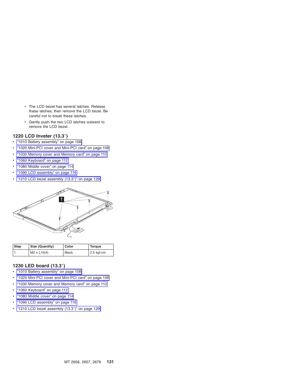 1220 lcd inveter (13.3"), 1230 led board (13.3") | IBM R31 User Manual | Page 137 / 235