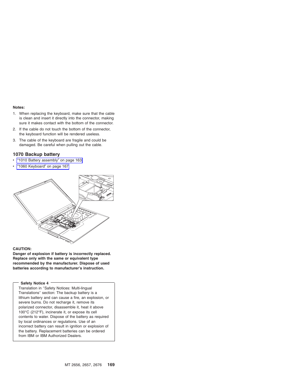 1070 backup battery | IBM R31 User Manual | Page 175 / 235