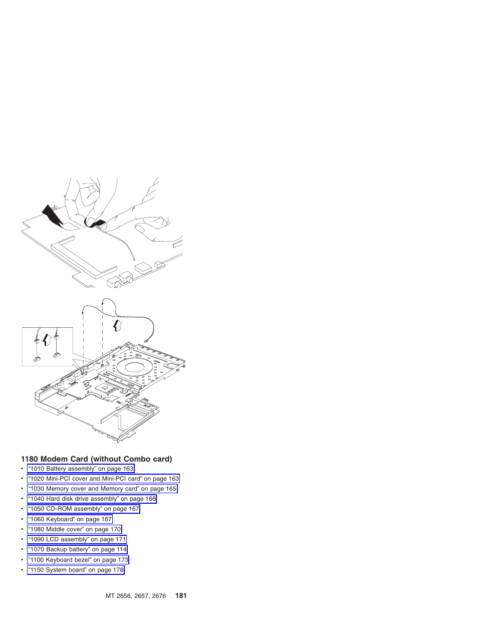 1180 modem card (without combo card) | IBM R31 User Manual | Page 187 / 235