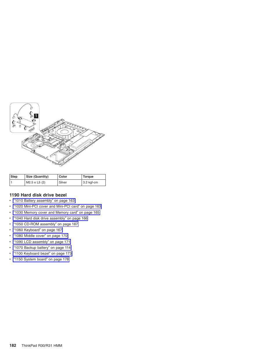 1190 hard disk drive bezel | IBM R31 User Manual | Page 188 / 235