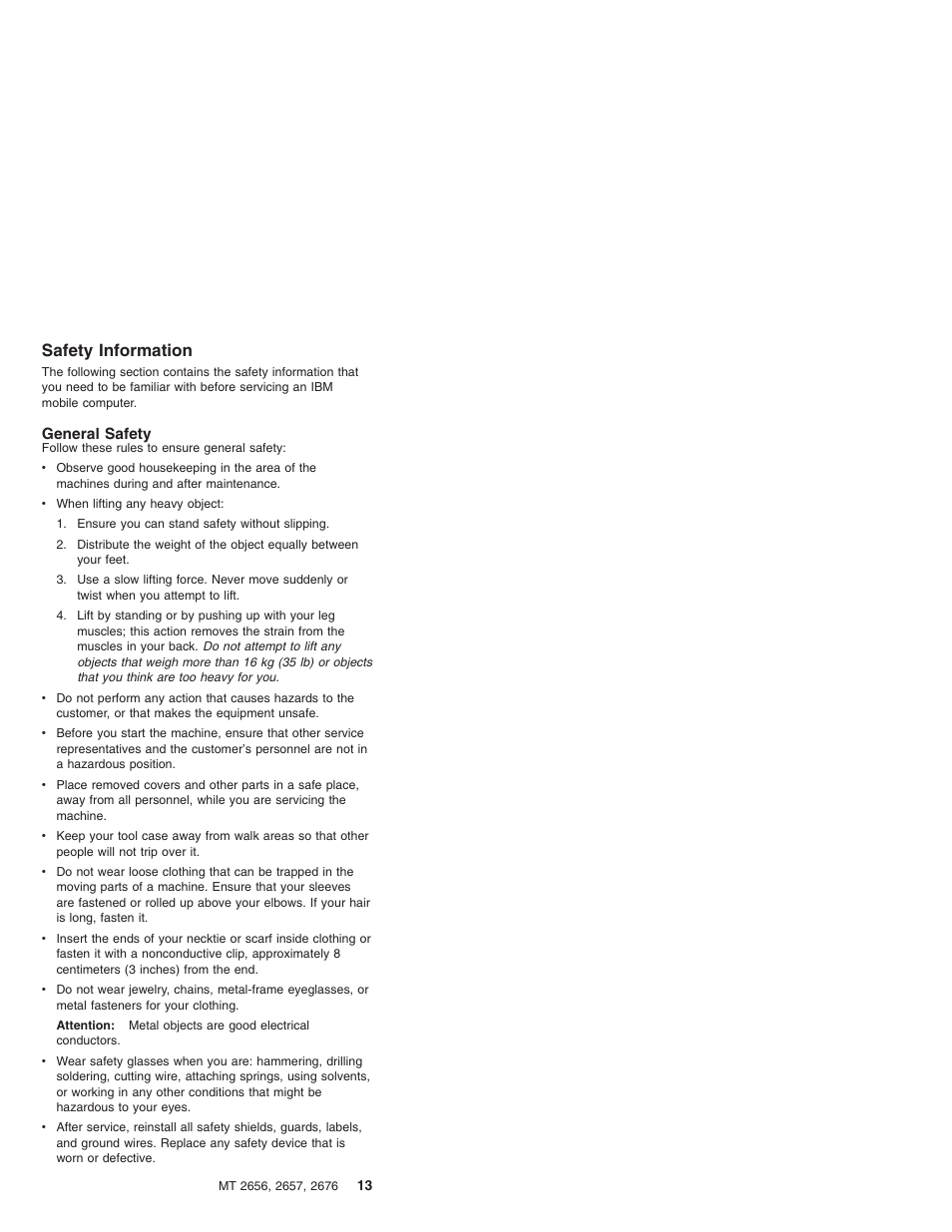 Safety information, General safety | IBM R31 User Manual | Page 19 / 235