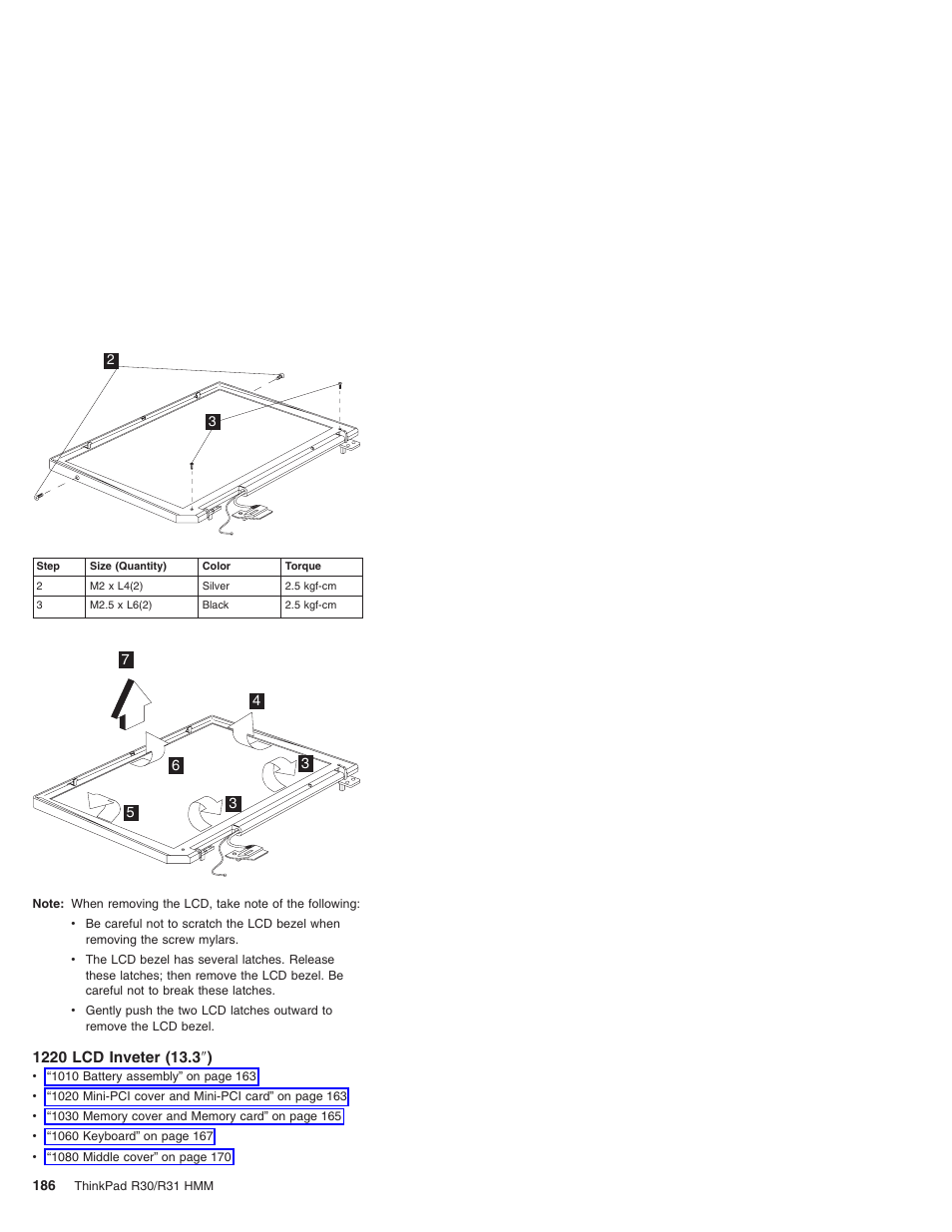 1220 lcd inveter (13.3") | IBM R31 User Manual | Page 192 / 235