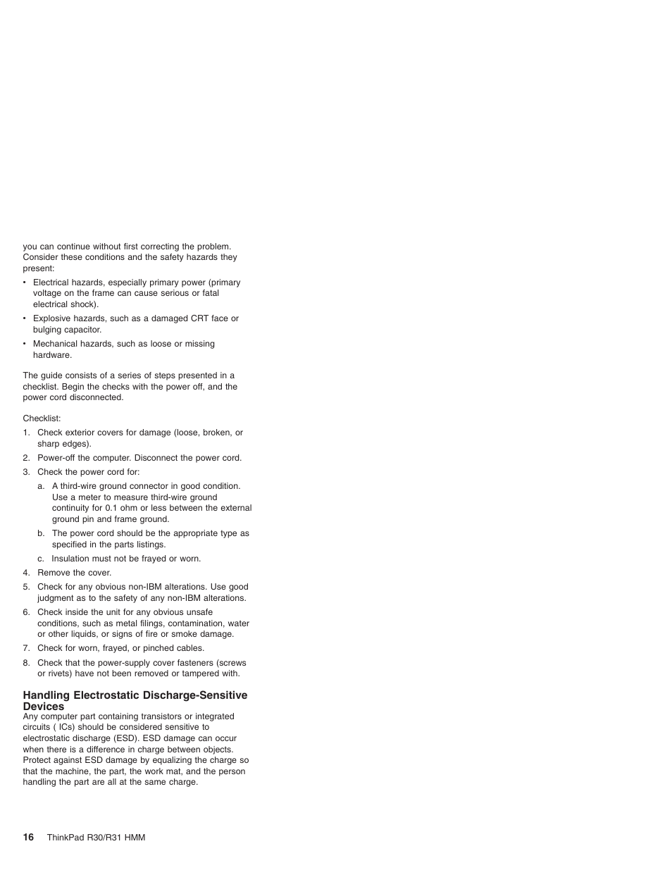 Handling electrostatic discharge-sensitive devices | IBM R31 User Manual | Page 22 / 235