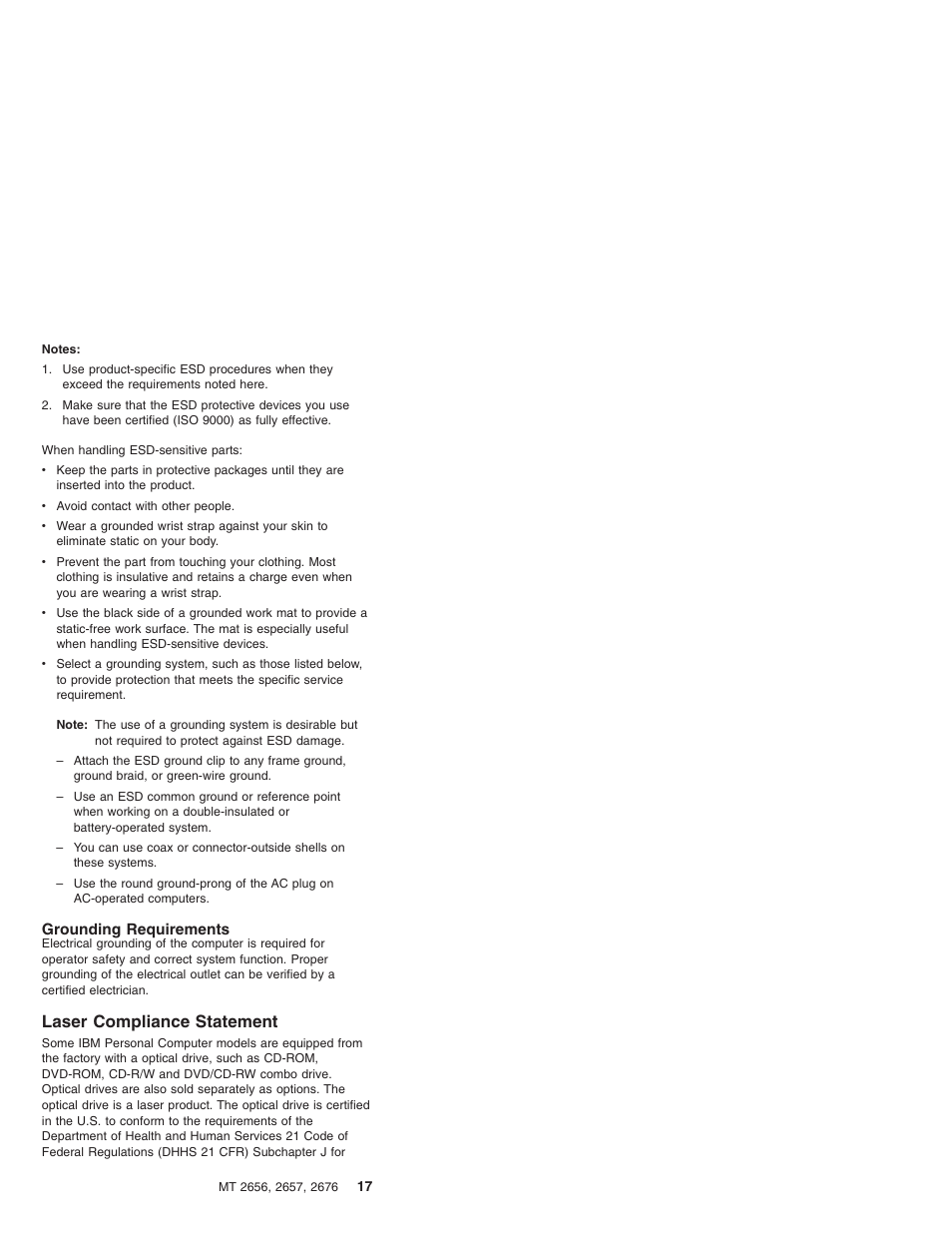 Grounding requirements, Laser compliance statement | IBM R31 User Manual | Page 23 / 235