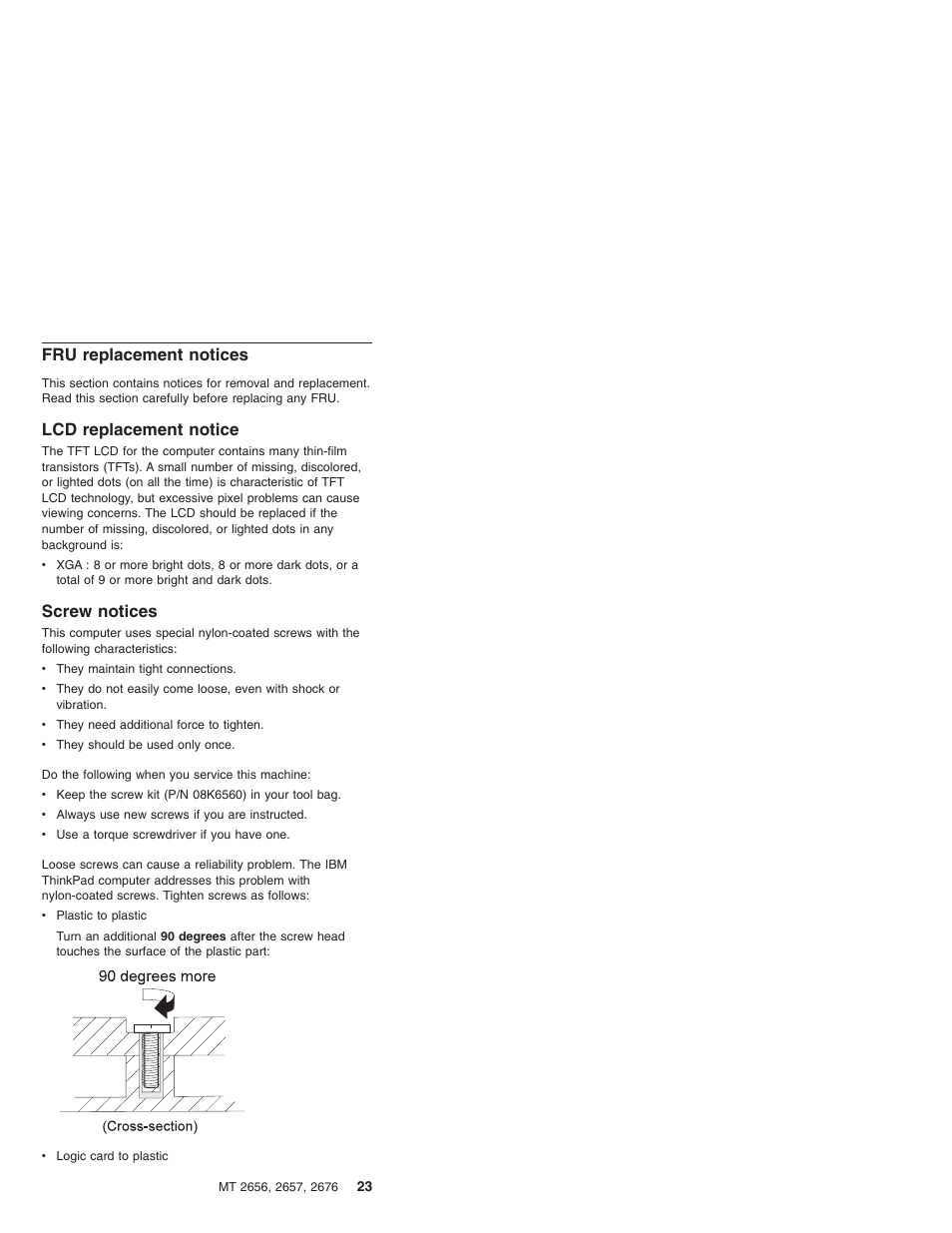 Fru replacement notices, Lcd replacement notice, Screw notices | IBM R31 User Manual | Page 29 / 235