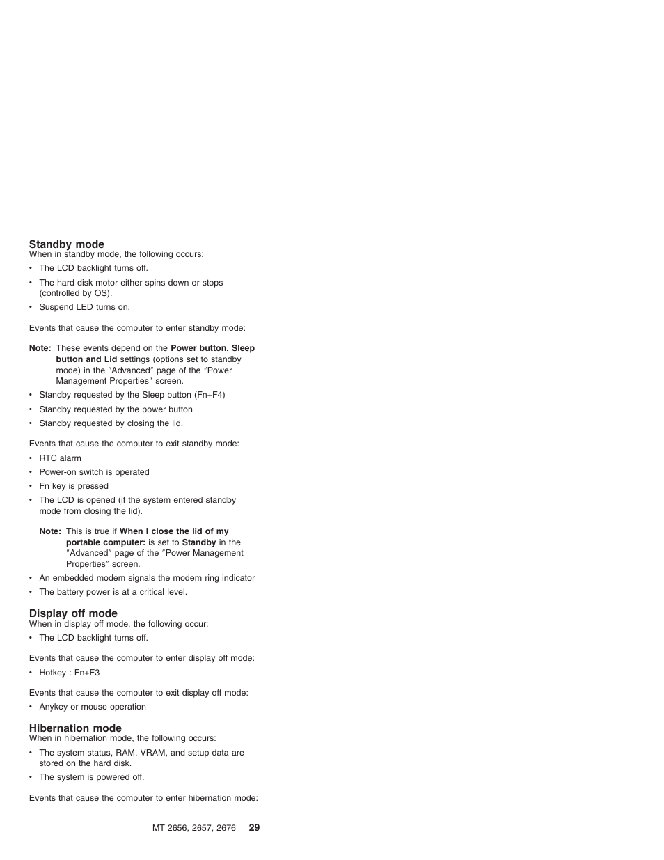 Standby mode, Display off mode, Hibernation mode | IBM R31 User Manual | Page 35 / 235