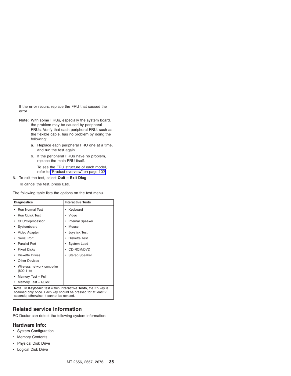 Related service information, Hardware info | IBM R31 User Manual | Page 41 / 235