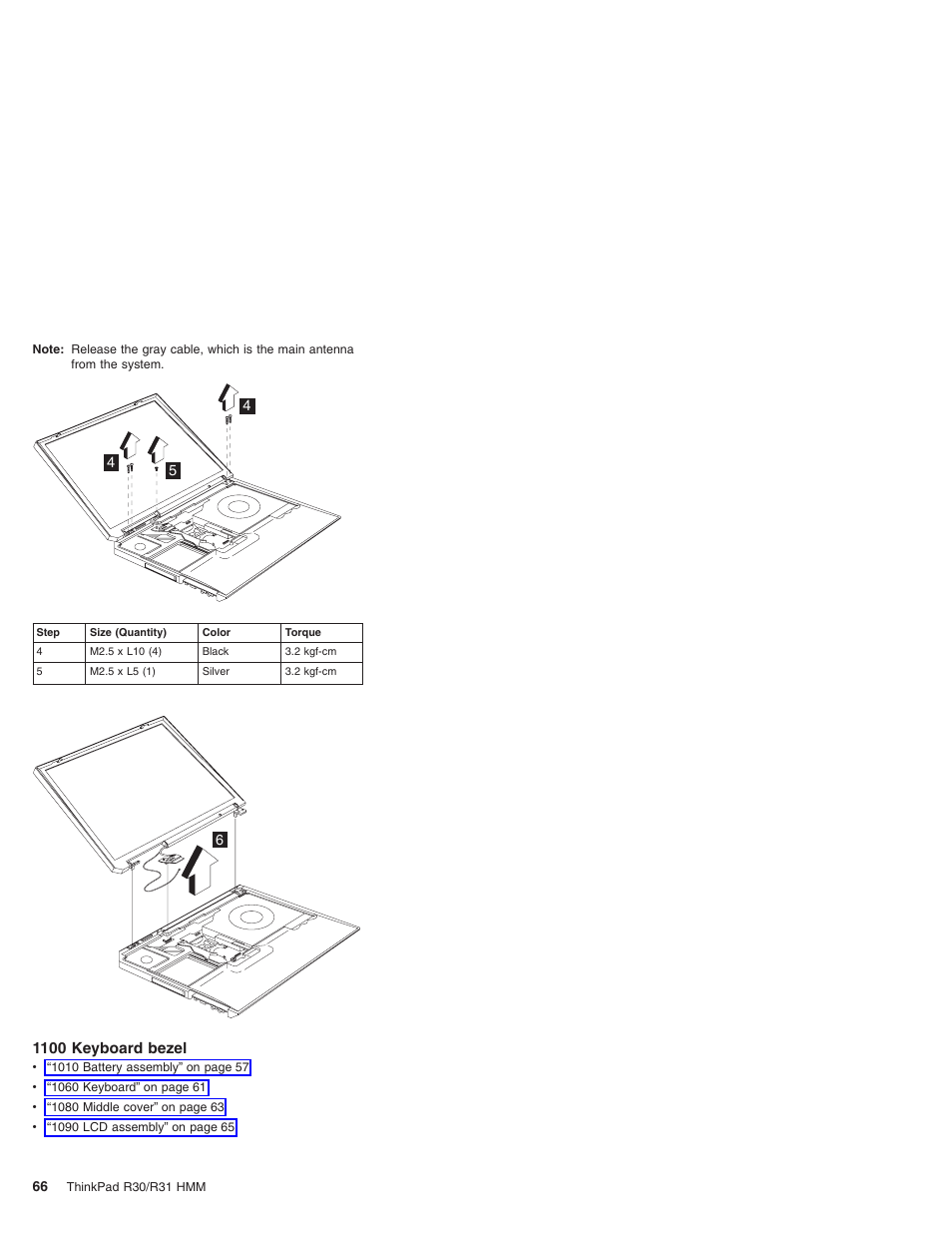 1100 keyboard bezel | IBM R31 User Manual | Page 72 / 235