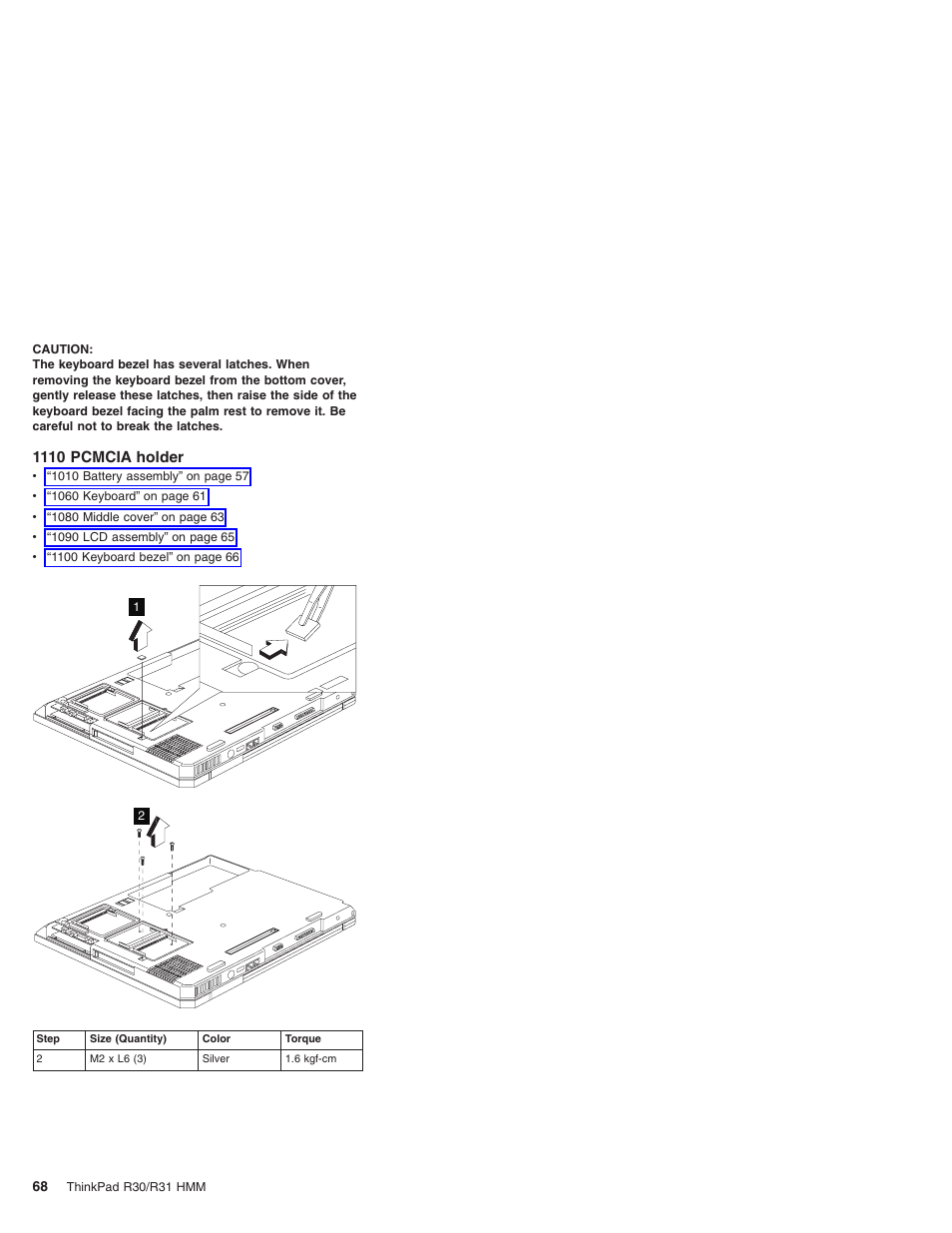 1110 pcmcia holder | IBM R31 User Manual | Page 74 / 235