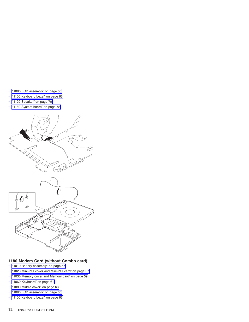 1180 modem card (without combo card) | IBM R31 User Manual | Page 80 / 235