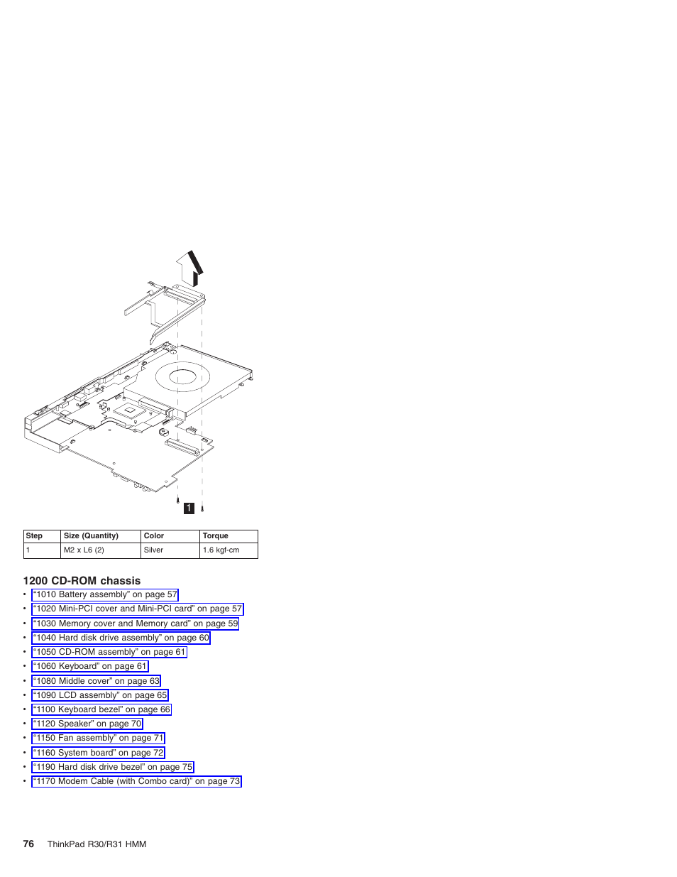 1200 cd-rom chassis | IBM R31 User Manual | Page 82 / 235