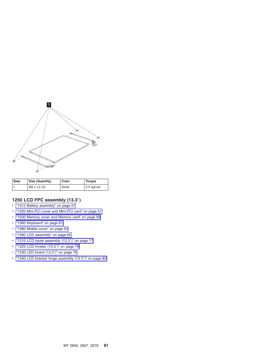 1250 lcd fpc assembly (13.3") | IBM R31 User Manual | Page 87 / 235