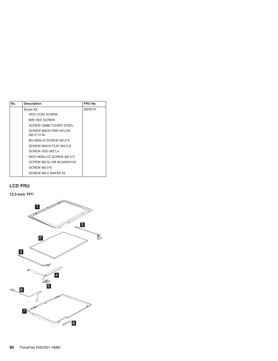 Lcd fru | IBM R31 User Manual | Page 96 / 235