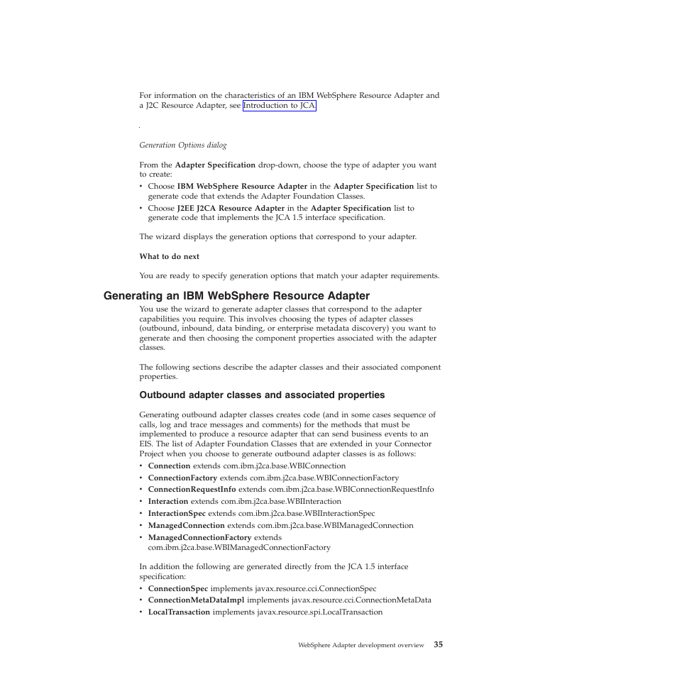 Generating an ibm websphere resource adapter, Generating an ibm websphere resource adapter 35 | IBM WebSphere Adapters User Manual | Page 41 / 226