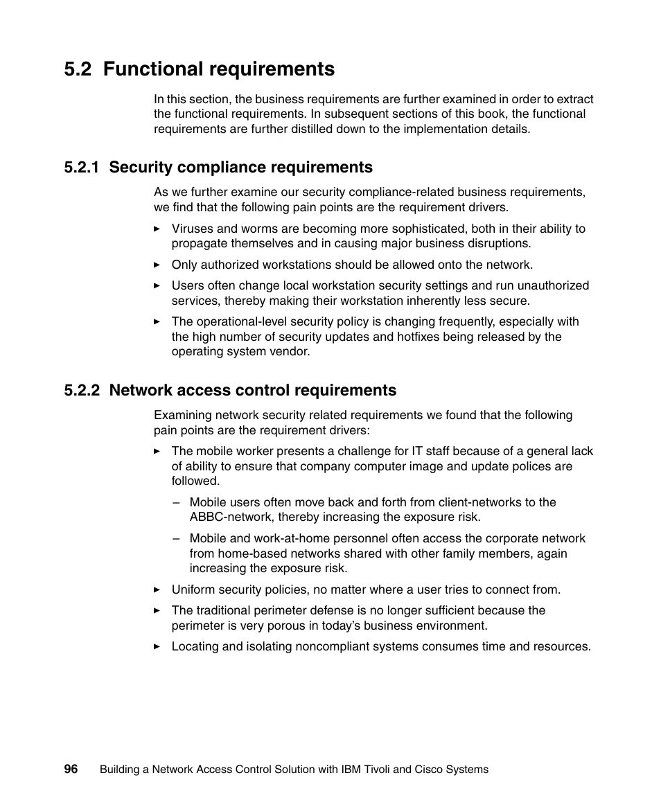 2 functional requirements, 1 security compliance requirements, 2 network access control requirements | IBM Tivoli and Cisco User Manual | Page 114 / 516
