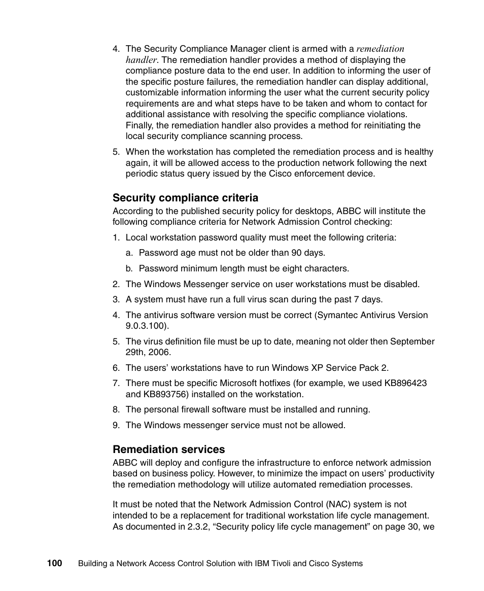 Security compliance criteria, Remediation services | IBM Tivoli and Cisco User Manual | Page 118 / 516