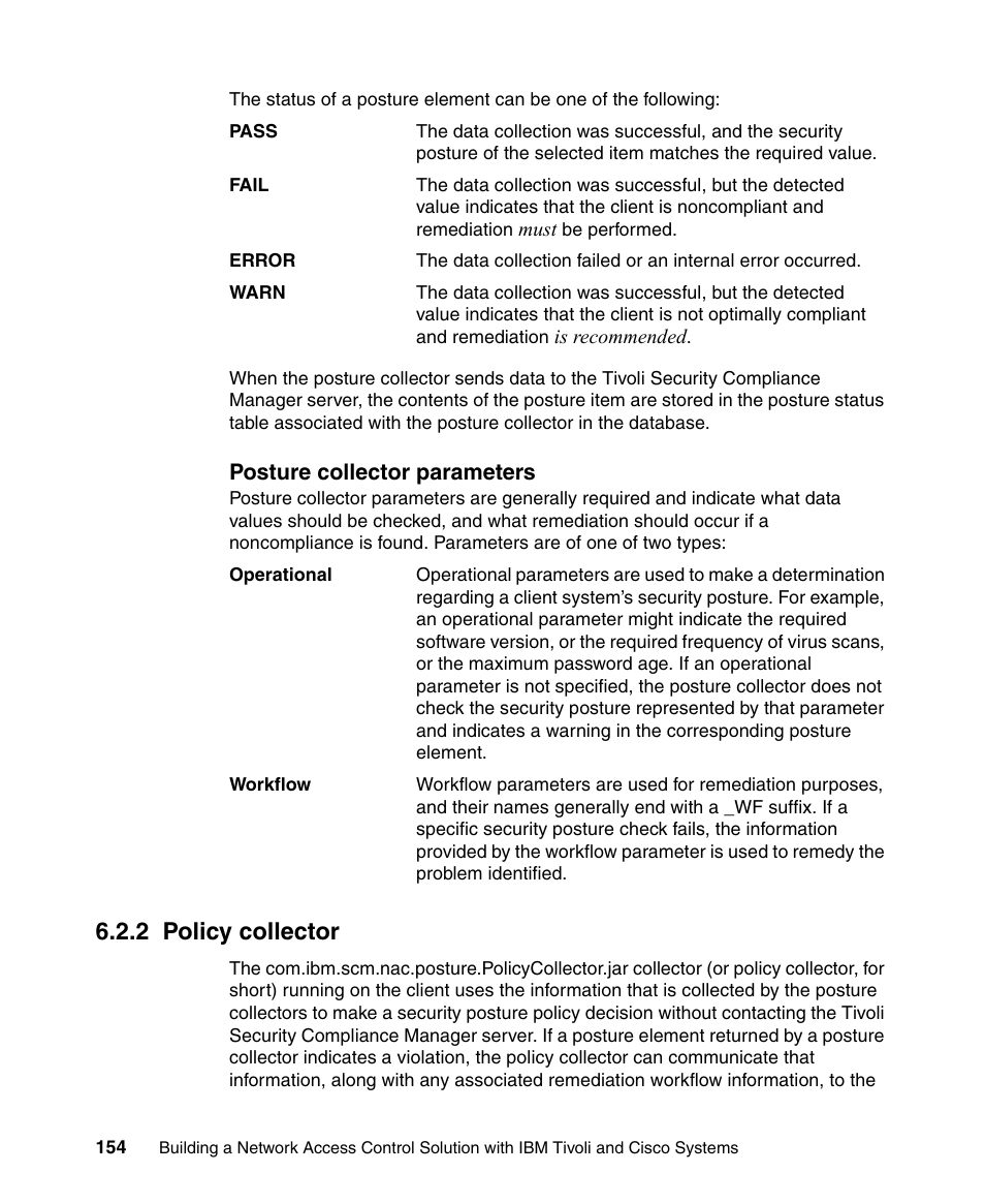 2 policy collector, Posture collector parameters | IBM Tivoli and Cisco User Manual | Page 172 / 516