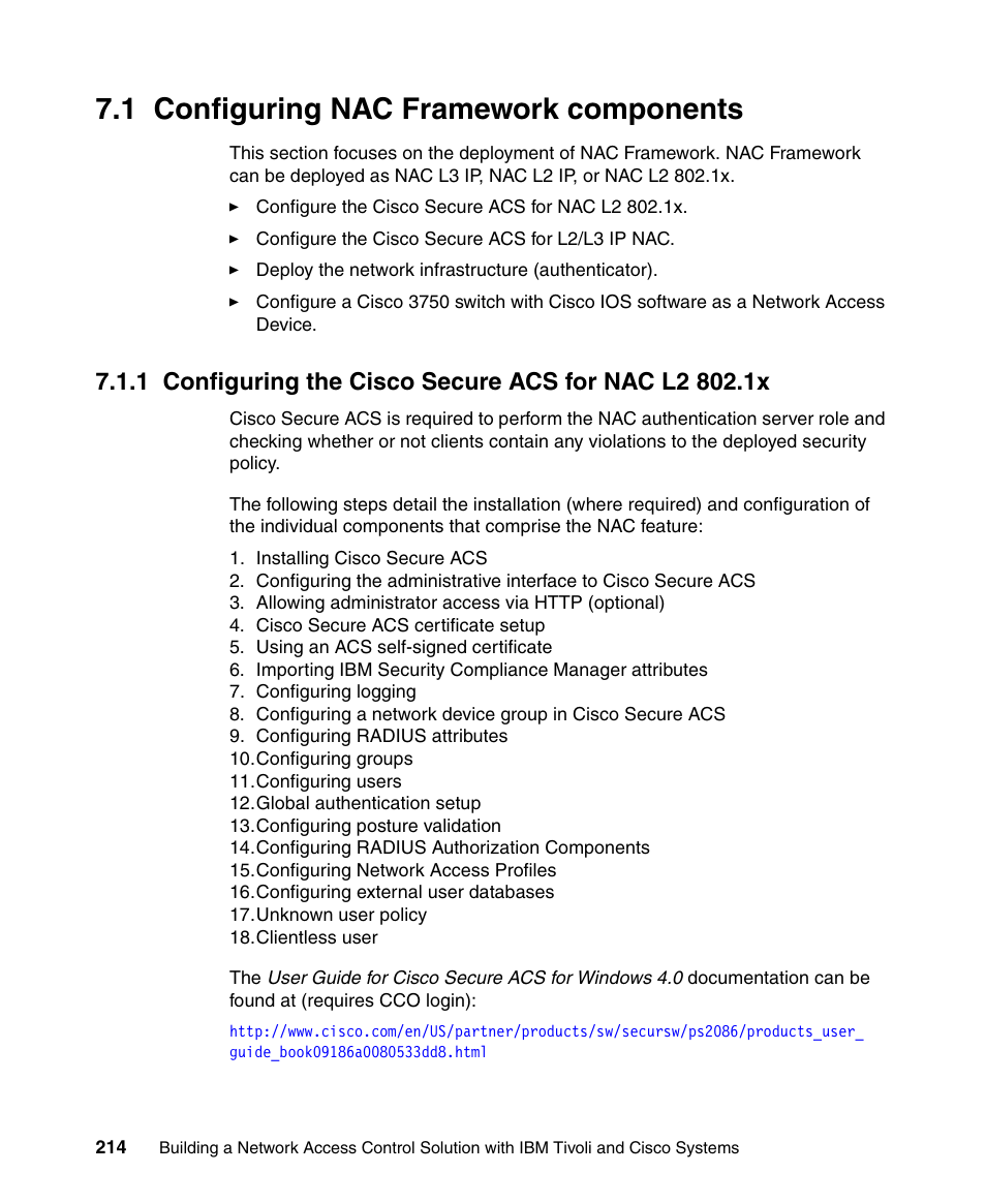 1 configuring nac framework components | IBM Tivoli and Cisco User Manual | Page 232 / 516