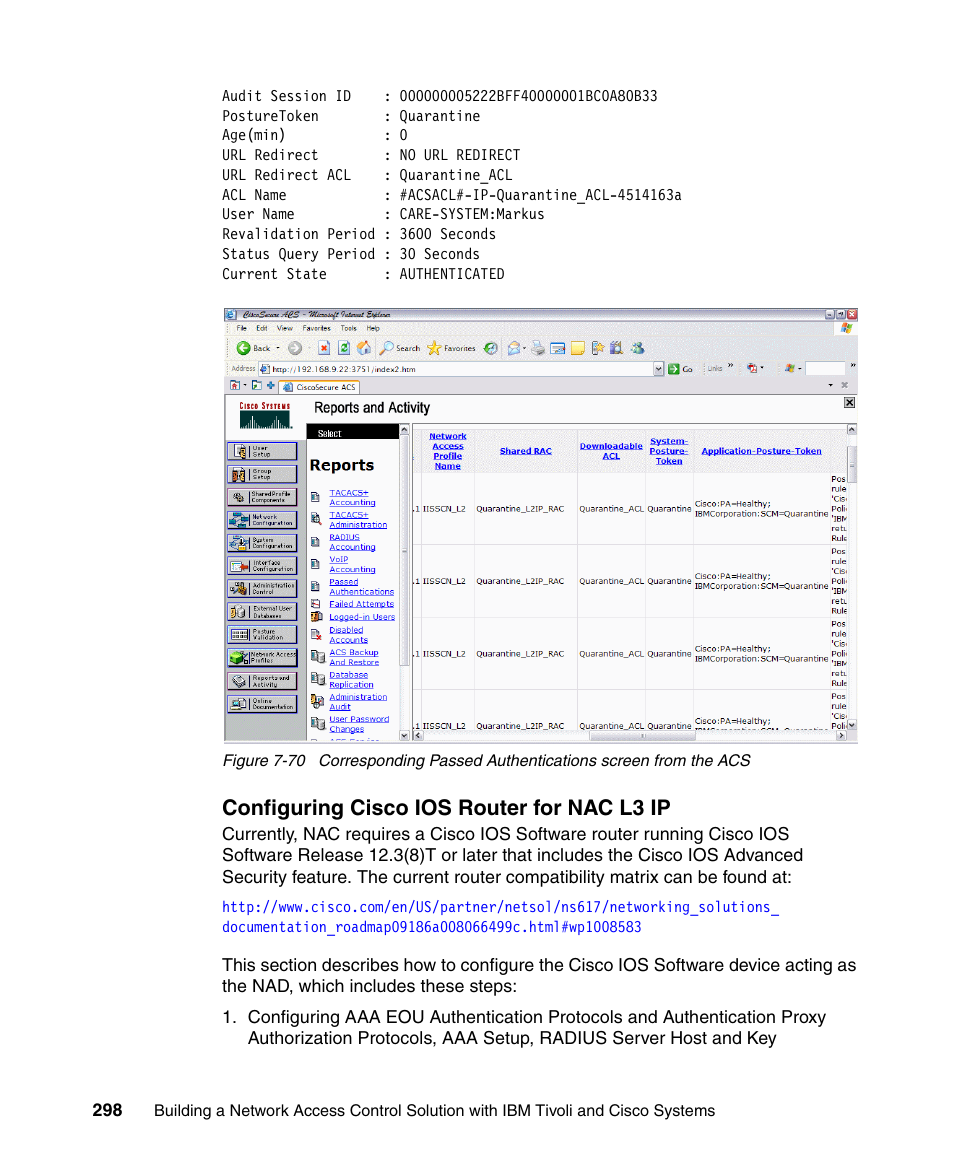 Configuring cisco ios router for nac l3 ip | IBM Tivoli and Cisco User Manual | Page 316 / 516