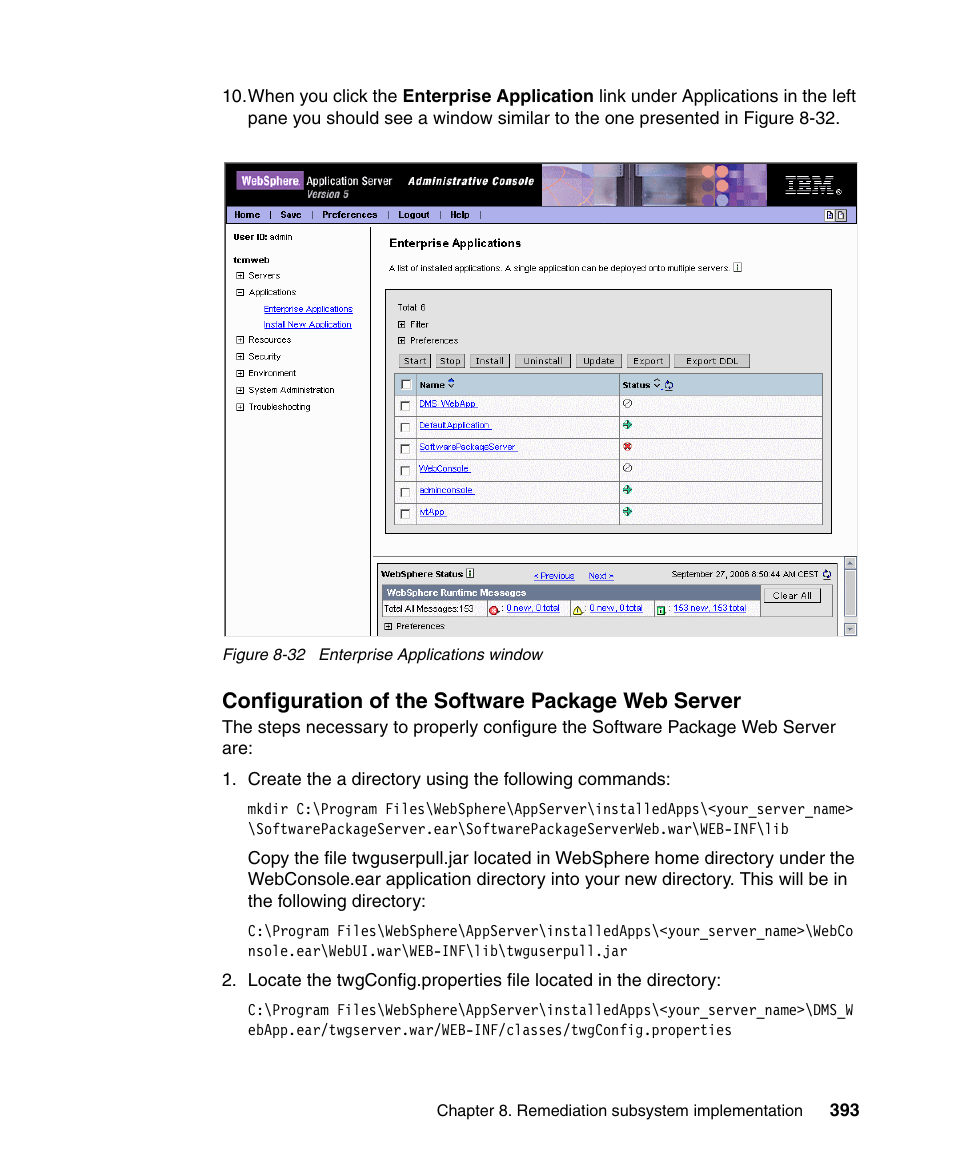 Configuration of the software package web server | IBM Tivoli and Cisco User Manual | Page 411 / 516