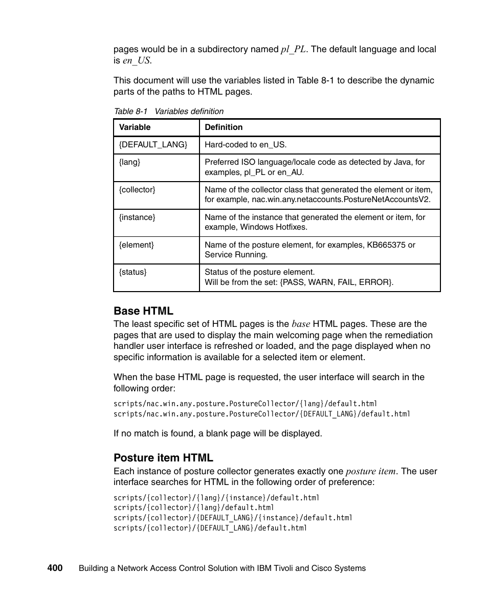 Base html, Posture item html | IBM Tivoli and Cisco User Manual | Page 418 / 516