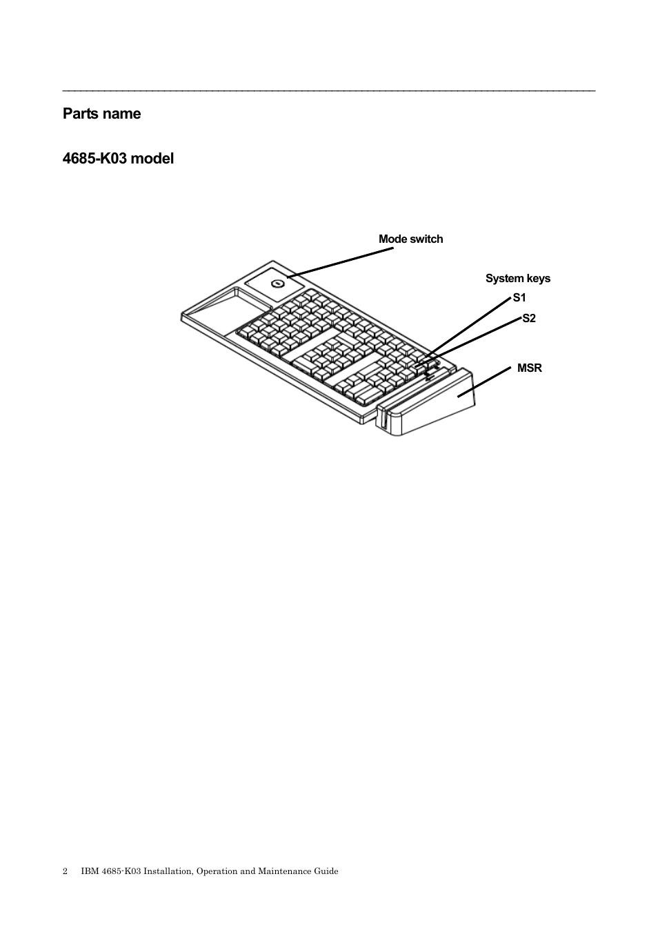 Parts name, 4685-k03, Model | IBM 4685-K03 User Manual | Page 18 / 50