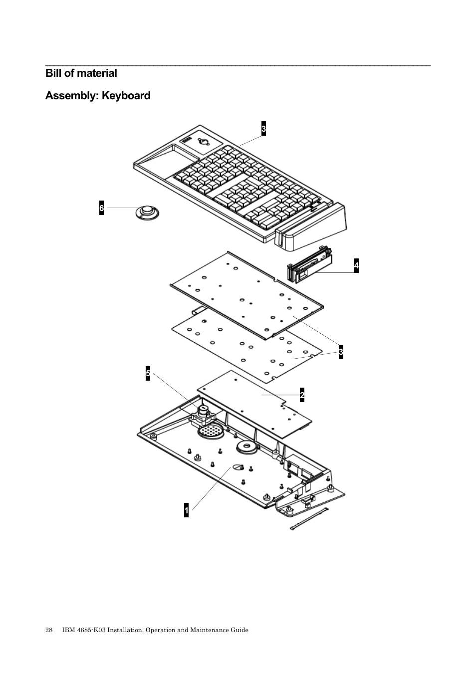 Bill of material, Ssembly, Eyboard | Assembly: keyboard | IBM 4685-K03 User Manual | Page 44 / 50