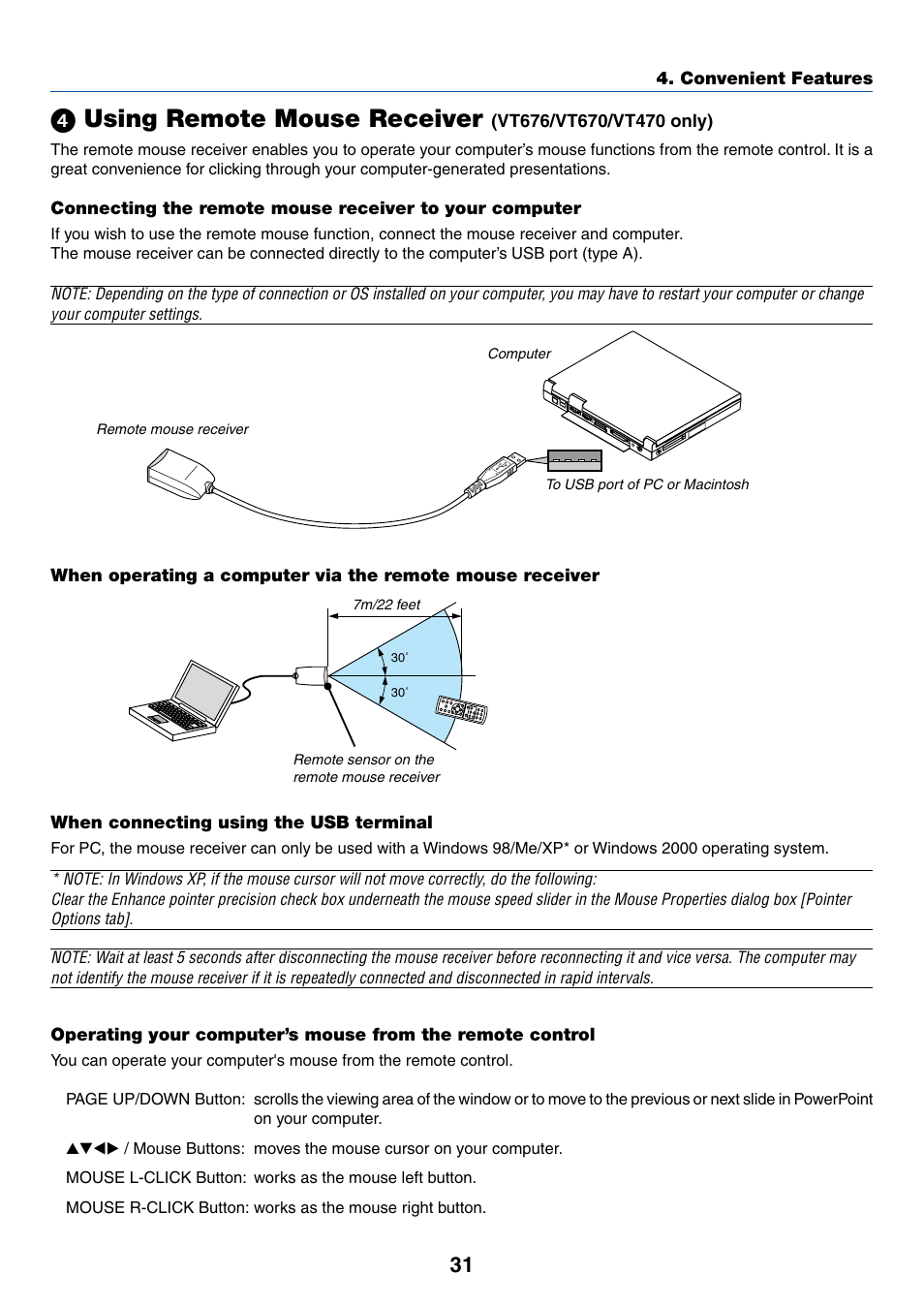 ᕤ using remote mouse receiver | IBM VT670 User Manual | Page 38 / 80