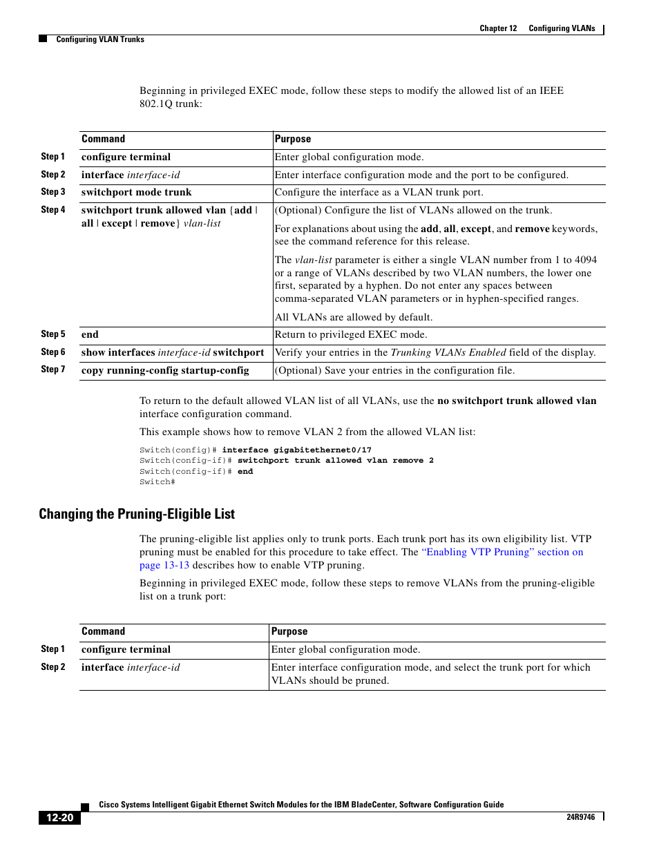 Changing the pruning-eligible list | IBM 12.1(22)EA6 User Manual | Page 250 / 550