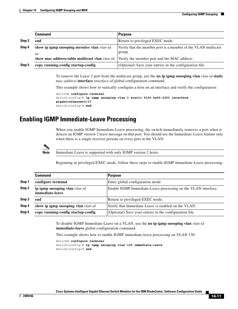 Enabling igmp immediate-leave processing | IBM 12.1(22)EA6 User Manual | Page 289 / 550