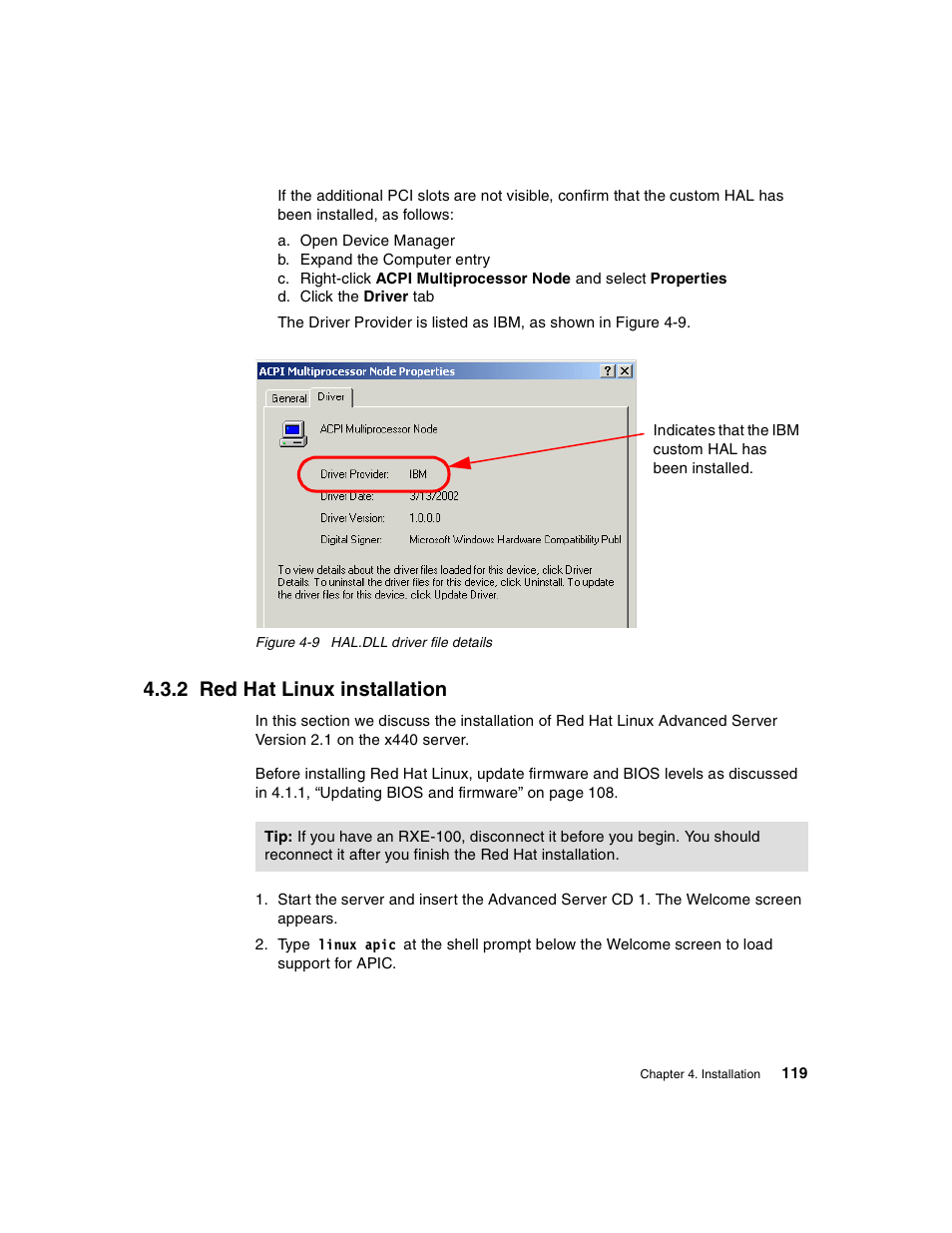 2 red hat linux installation | IBM 440 User Manual | Page 133 / 202