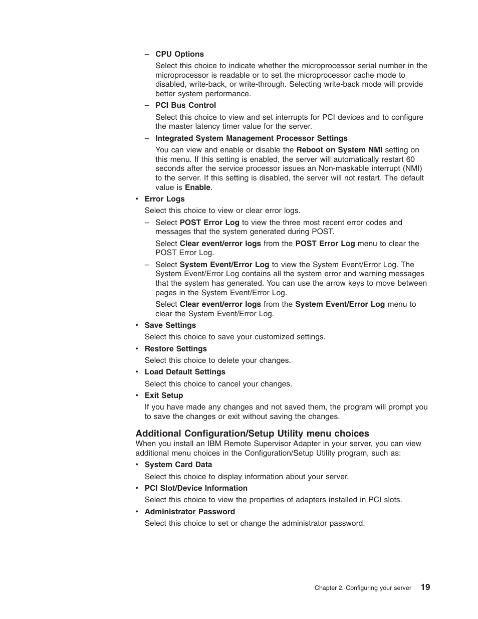 Additional, Configuration/setup, Utility | Menu, Choices | IBM xSeries 235 User Manual | Page 31 / 66