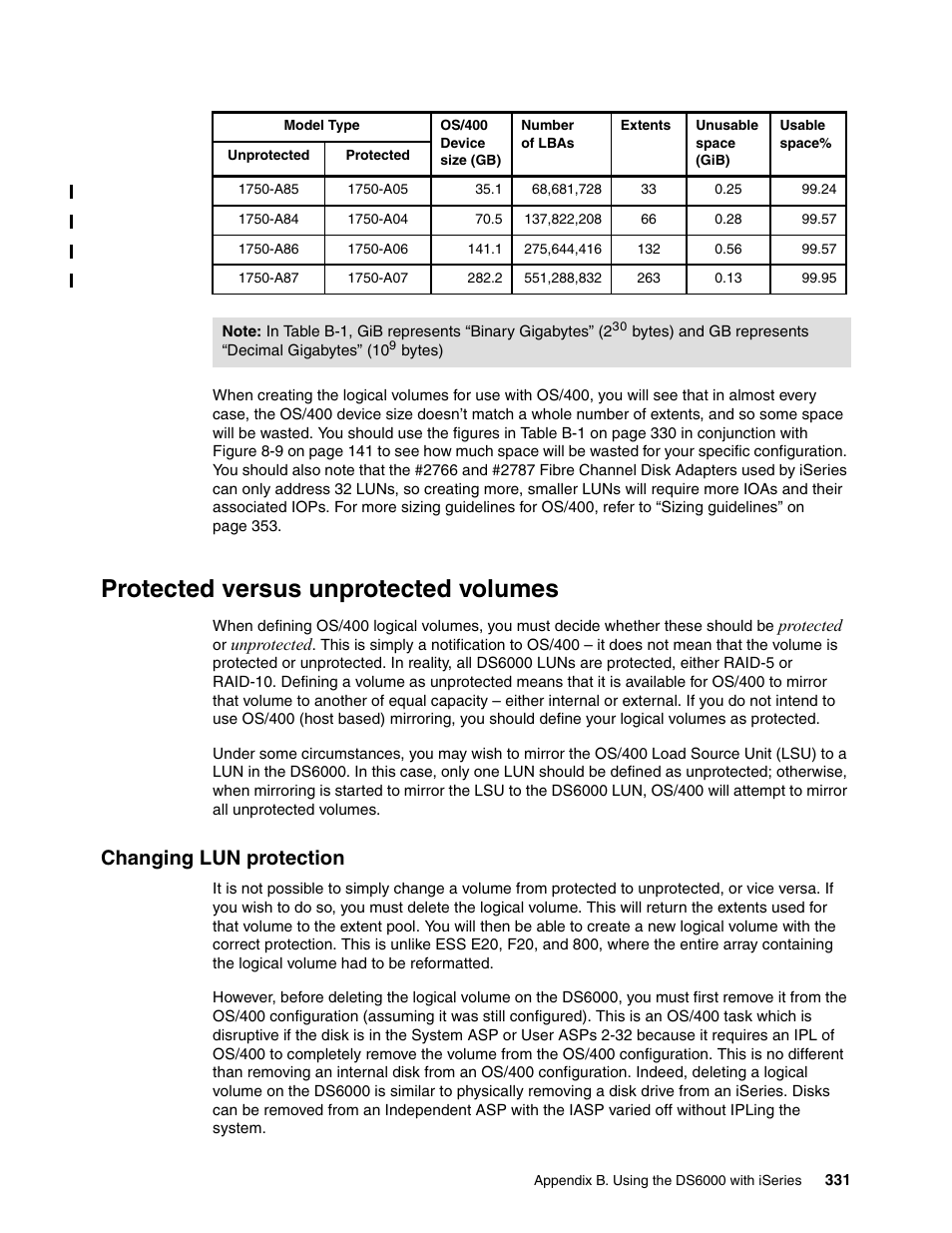 Protected versus unprotected volumes, Changing lun protection | IBM TotalStorage DS6000 Series User Manual | Page 355 / 406