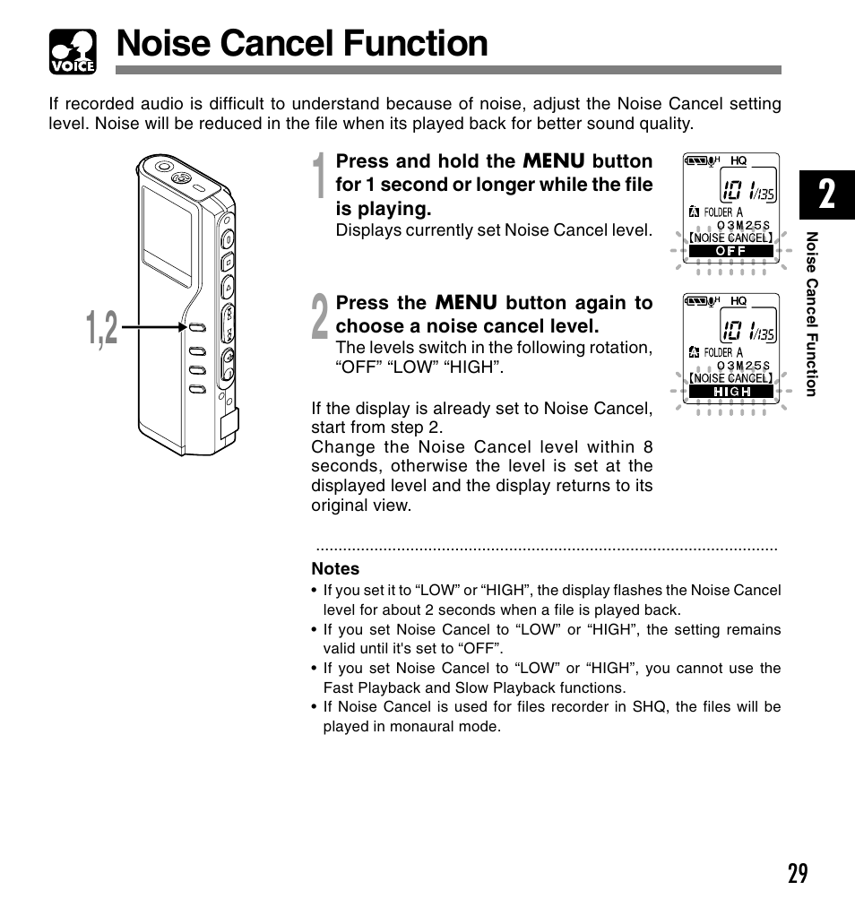 Noise cancel function | IBM DM-10 User Manual | Page 29 / 62