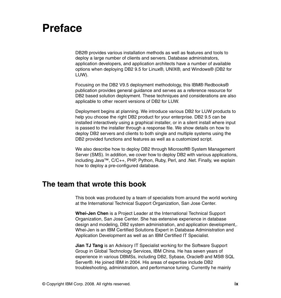 Preface, The team that wrote this book | IBM Data Server DB2 User Manual | Page 11 / 298