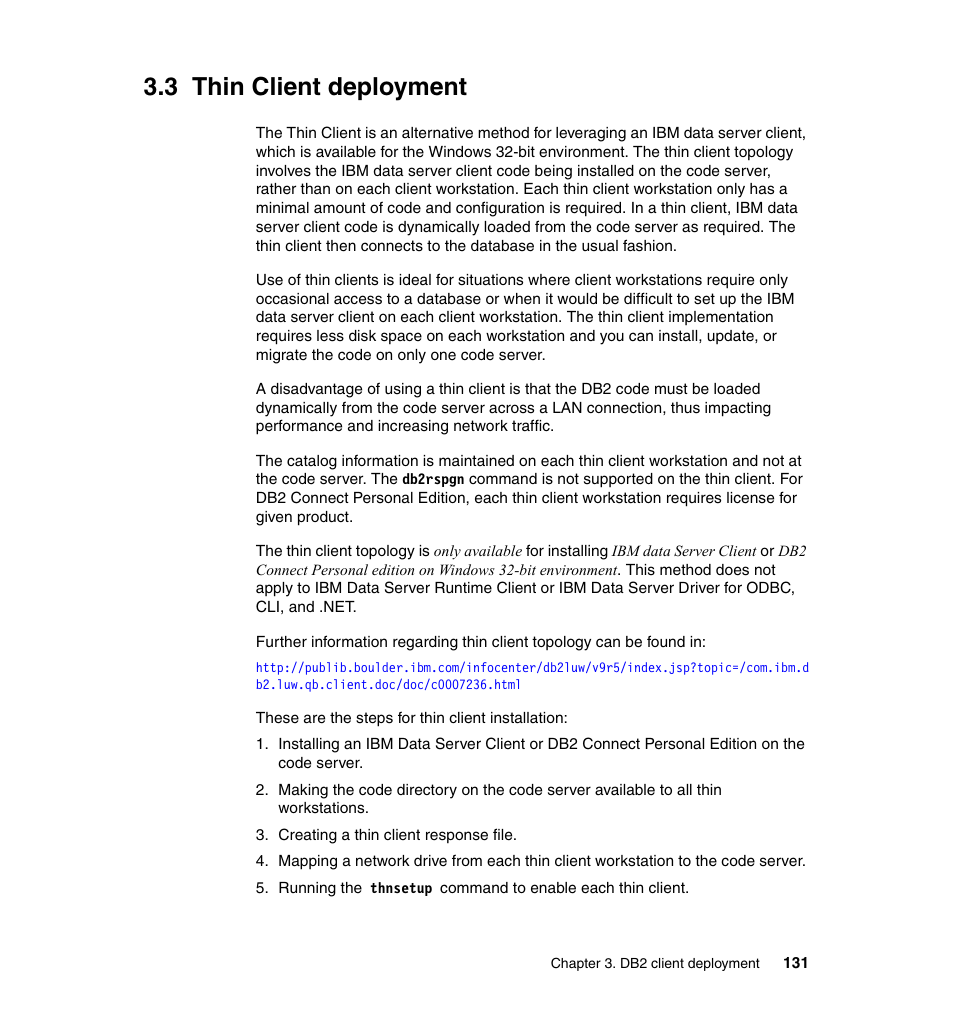 3 thin client deployment | IBM Data Server DB2 User Manual | Page 145 / 298